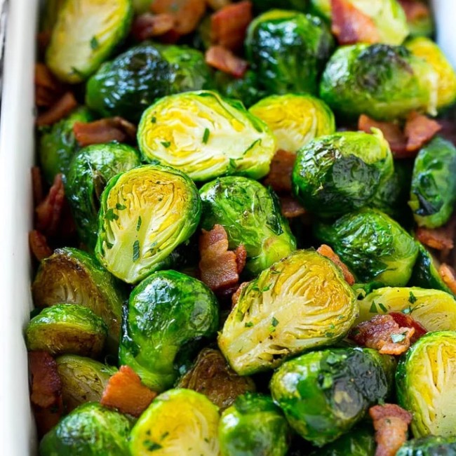 Brussel Sprouts With Garlic & Smoked Streaky Bacon